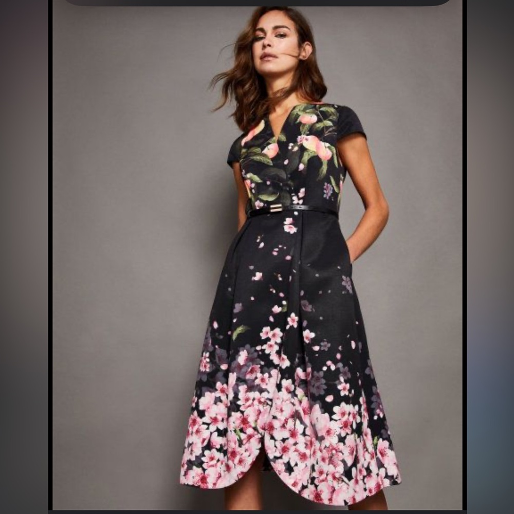 Ted Baker Fredica Peach Blossom Faux-Wrap Dress size 3